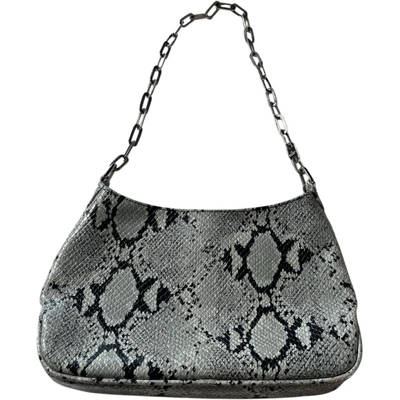 Nine West Snake Print Shoulder Bag - Black and Silver Chain Strap - Picture 1 of 8